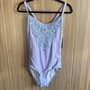 Marilyn Monroe Swimwear Lavender Lace Detail One-Piece Swimsuit